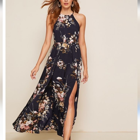 Lulus Dresses & Skirts - Lulu's Black& Dusty Rose Floral Maxi Dress Size S new with tags